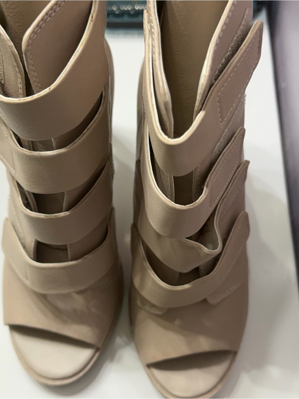Women's Taupe Strappy Open-Toe Heeled Sandals